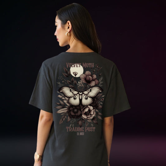 Velvet Moth Trading Post Tee | Vintage Moth & Moon Floral Shirt | Maine Inspired