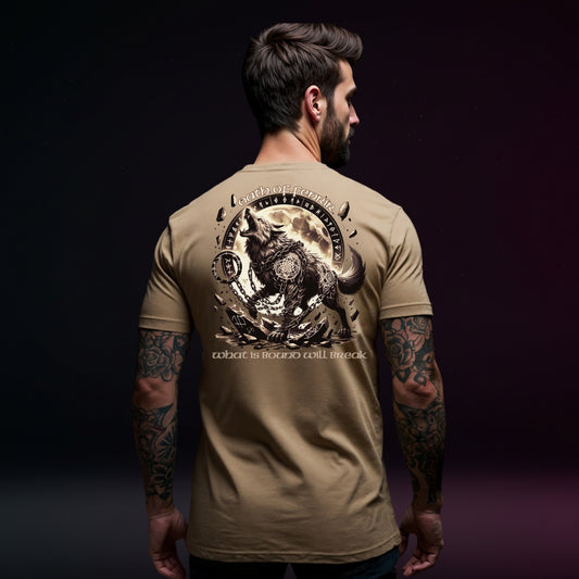 Oath of the Fenrir T-Shirt | Norse Rune Wolf | Viking Nordic Myth Tee | Mens Shirt