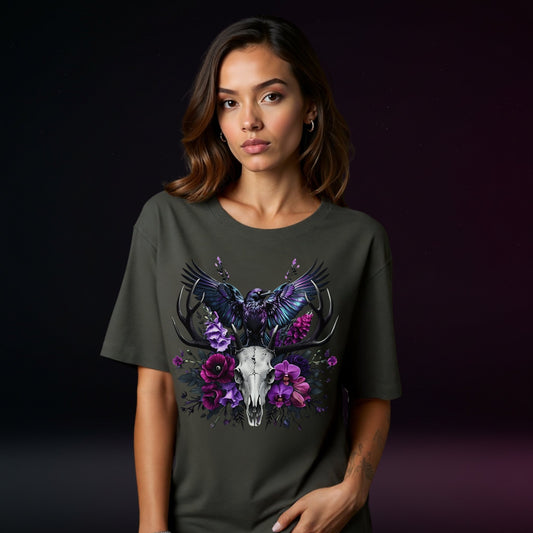 Bloom from Bone T-Shirt | Gothic Skull & Raven Floral Tee | Witchcore