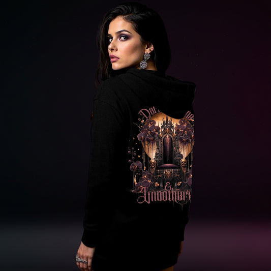 Dark Divine Throne Hoodie | Gothic Orchid Moon Unisex | Womens Cotton Sweatshirt