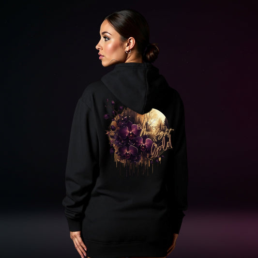 Moonlit Gold Orchid Hoodie | Dark Divine Unisex Premium | Womens Cotton Sweatshirt