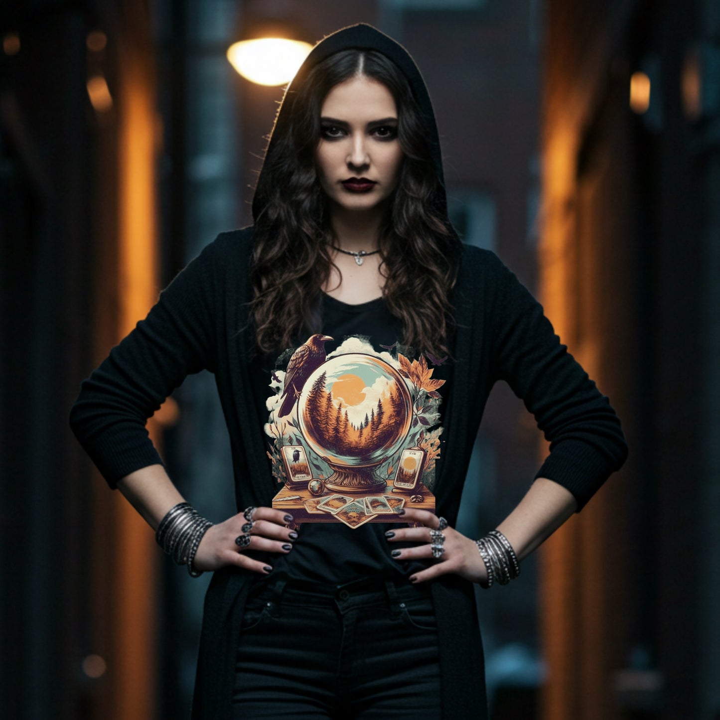 Autumn Divination Raven & Moon Tarot Shirt | Vintage Witchcore Fall Tee | Womens Top