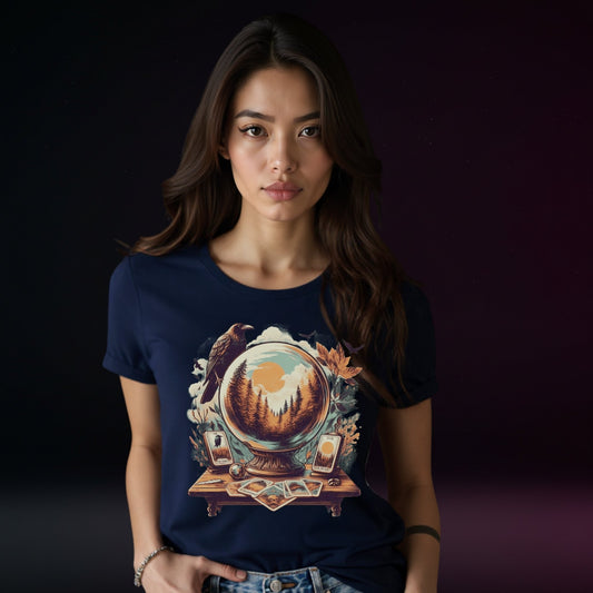 Autumn Divination Raven & Moon Tarot Shirt | Vintage Witchcore Fall Tee | Womens Top