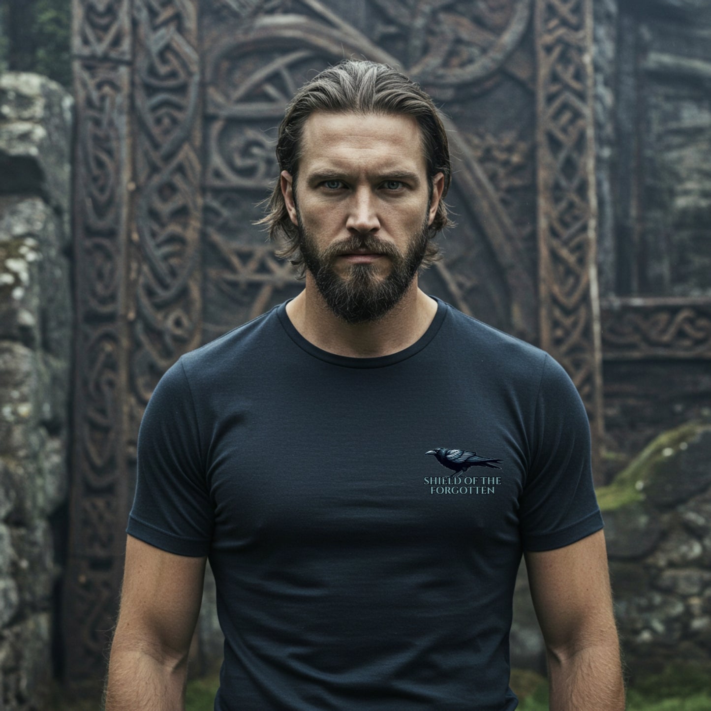 Shield of the Forgotten Viking T-Shirt | Norse Raven & Rune Warrior Tee