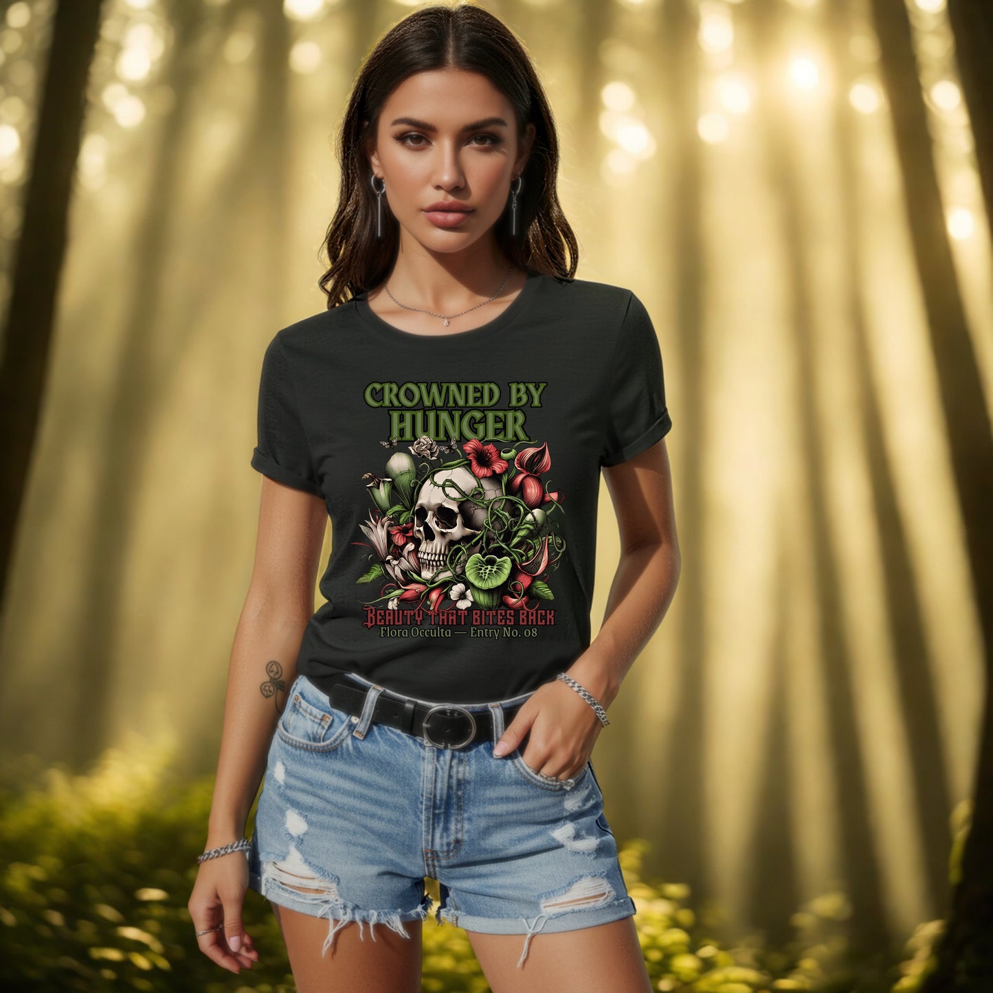 Crowned by Hunger Skull Tee | Botanical Gothic Flora Occulta Shirt | Unisex Mens Cotton T-Shirt