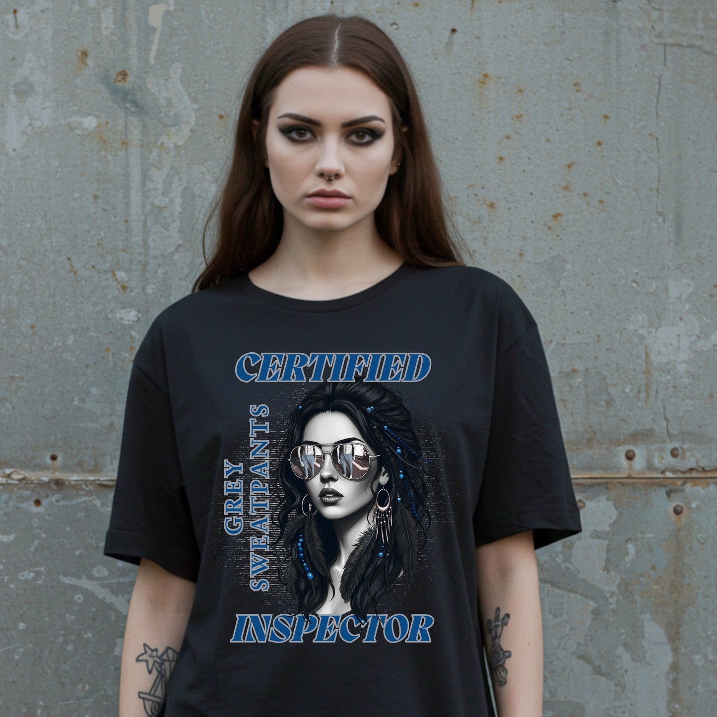 Certified Grey Sweatpants Inspector Tee | Funny Boho Witch Graphic | Womens Cotton Top