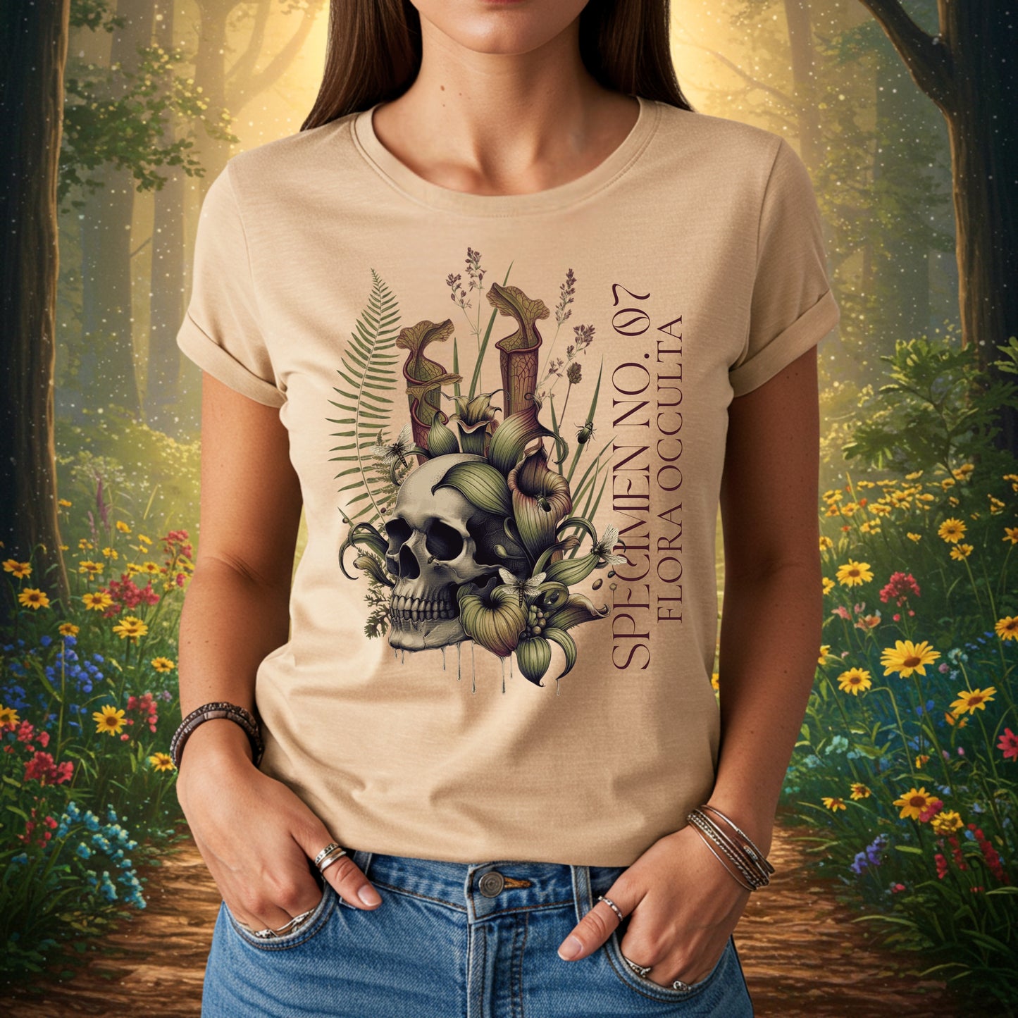 Decay’s Throne Shirt | Gothic Botanical Skull & Carnivorous Plant Tee | Unisex Cotton T-Shirt