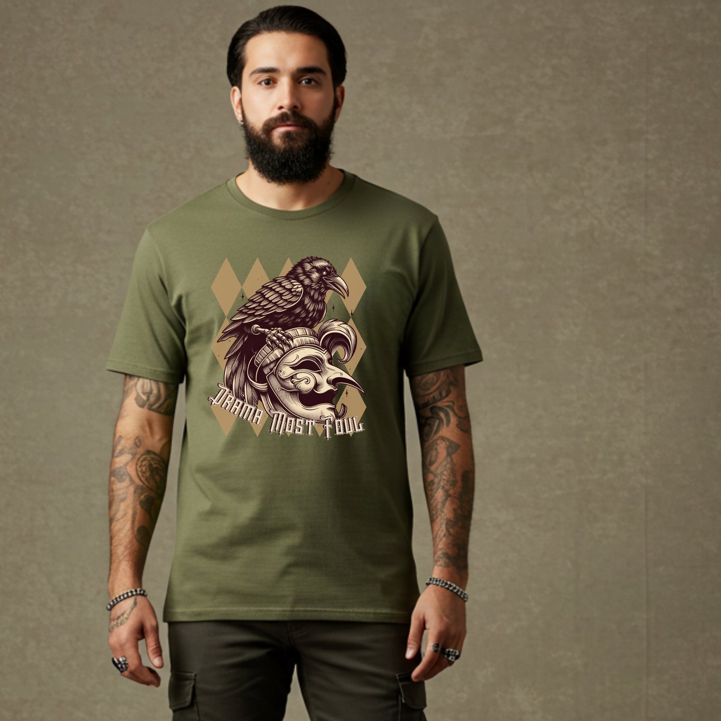 Drama Most Foul Tee | Gothic Renaissance Raven Mask Shirt | Medieval Diamond Pattern