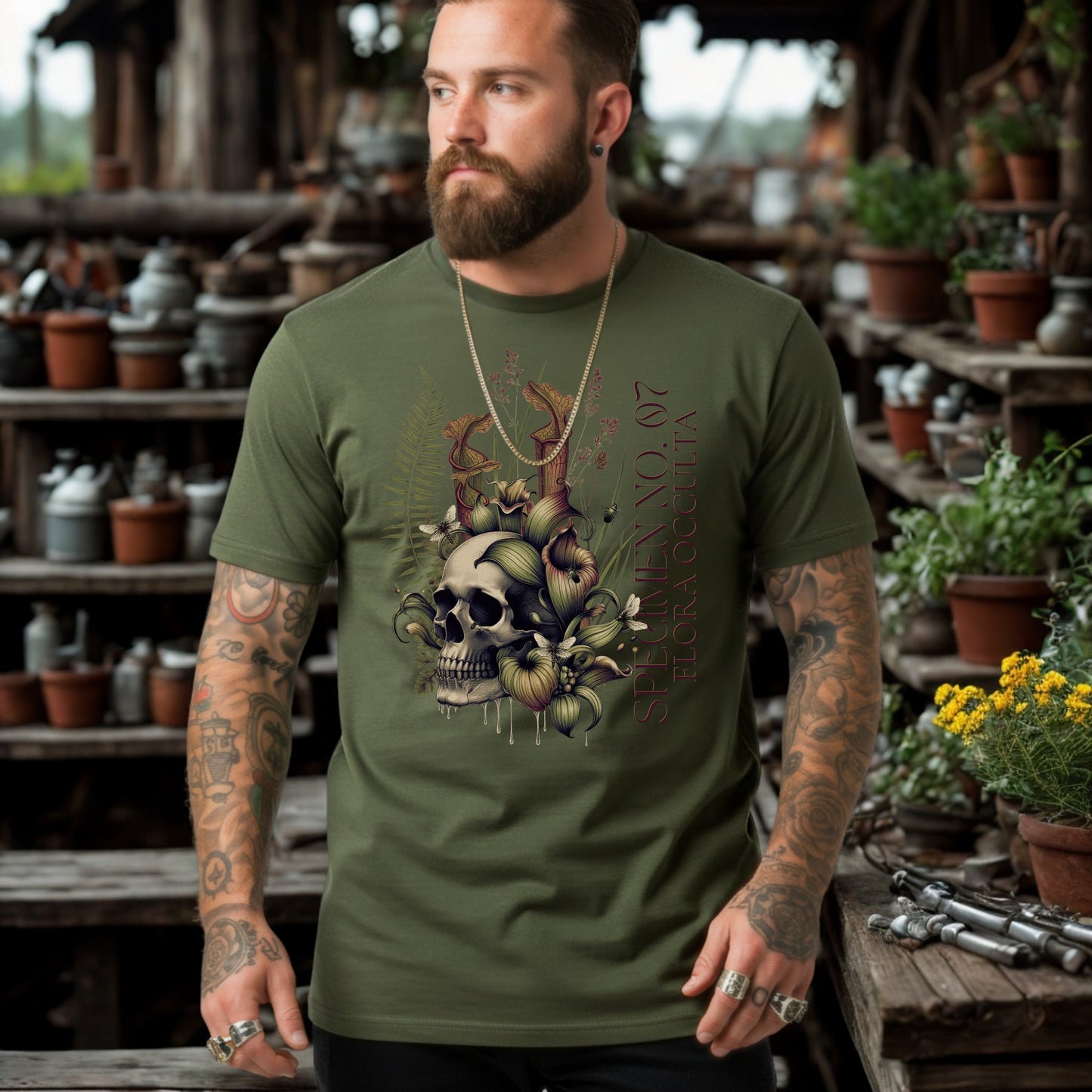 Decay’s Throne Shirt | Gothic Botanical Skull & Carnivorous Plant Tee | Unisex Cotton T-Shirt