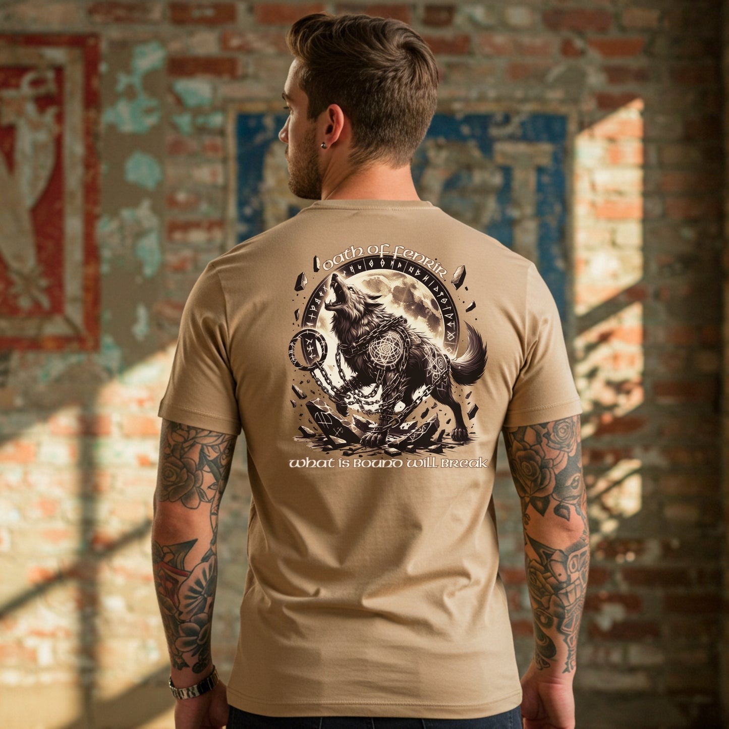 Oath of the Fenrir T-Shirt | Norse Rune Wolf | Viking Nordic Myth Tee | Mens Shirt
