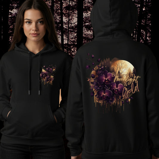 Moonlit Gold Orchid Hoodie | Dark Divine Unisex Premium | Womens Cotton Sweatshirt