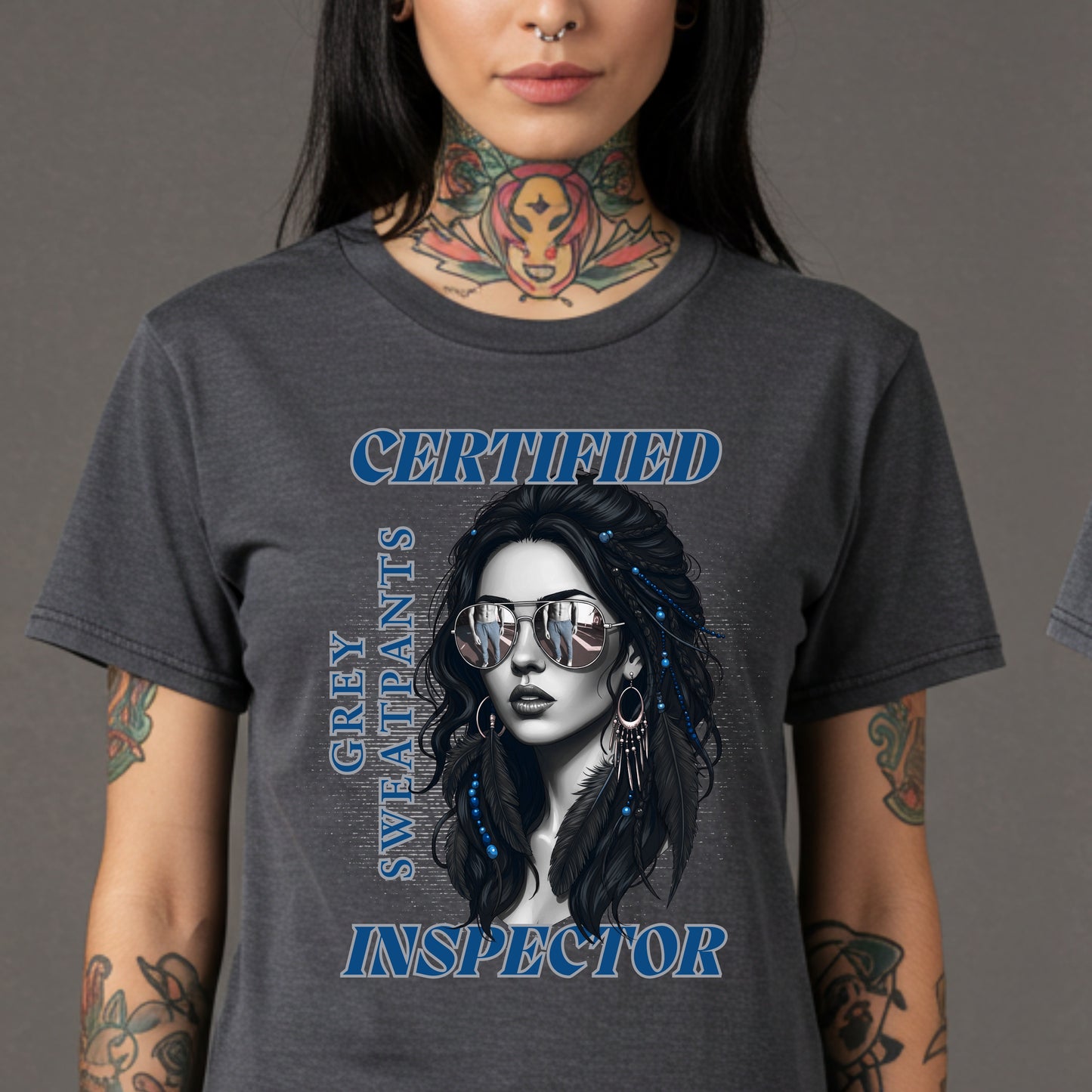 Certified Grey Sweatpants Inspector Tee | Funny Boho Witch Graphic | Womens Cotton Top