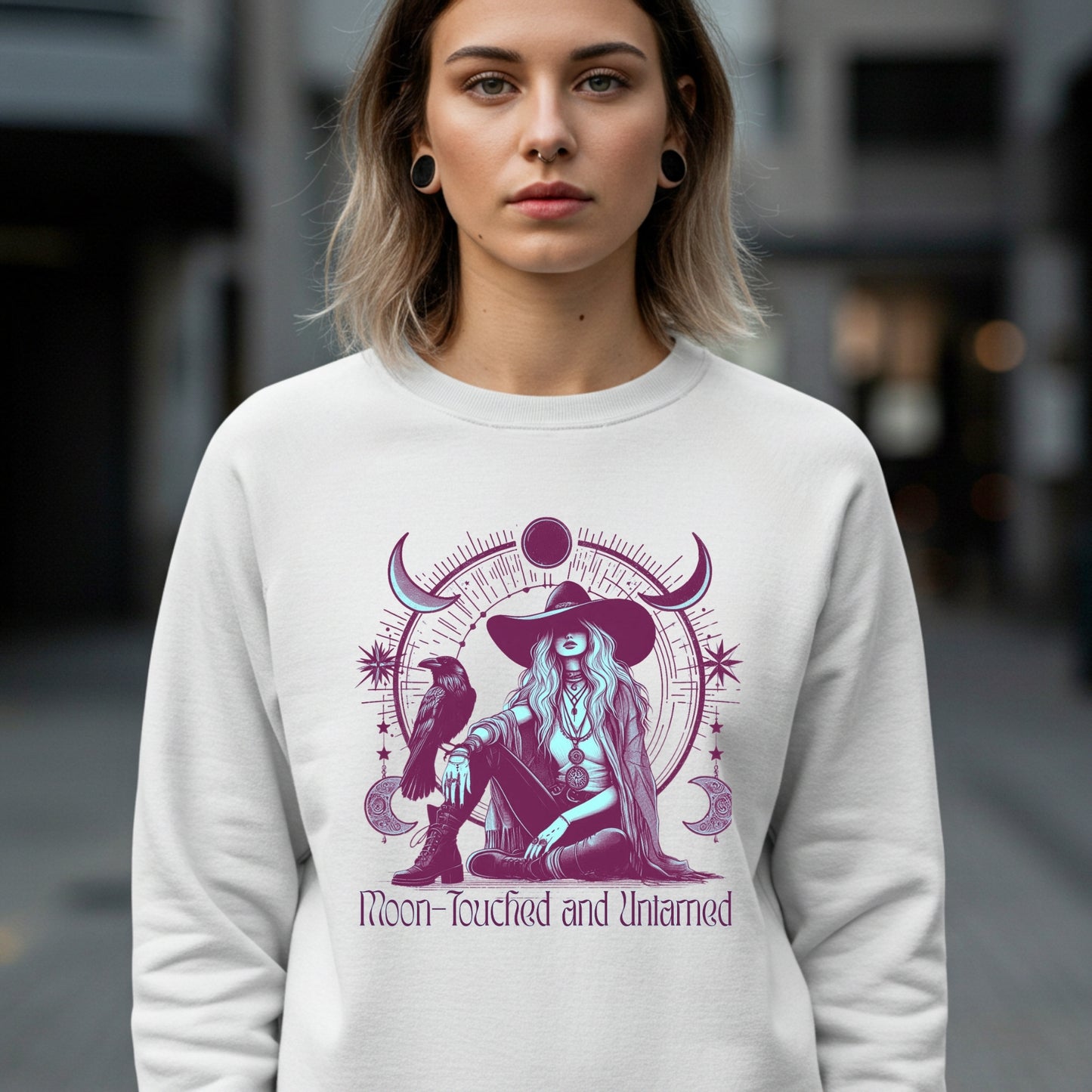 Moon Touched & Untamed Sweatshirt | Raven & Moon Graphic | Boho Rock Vibes