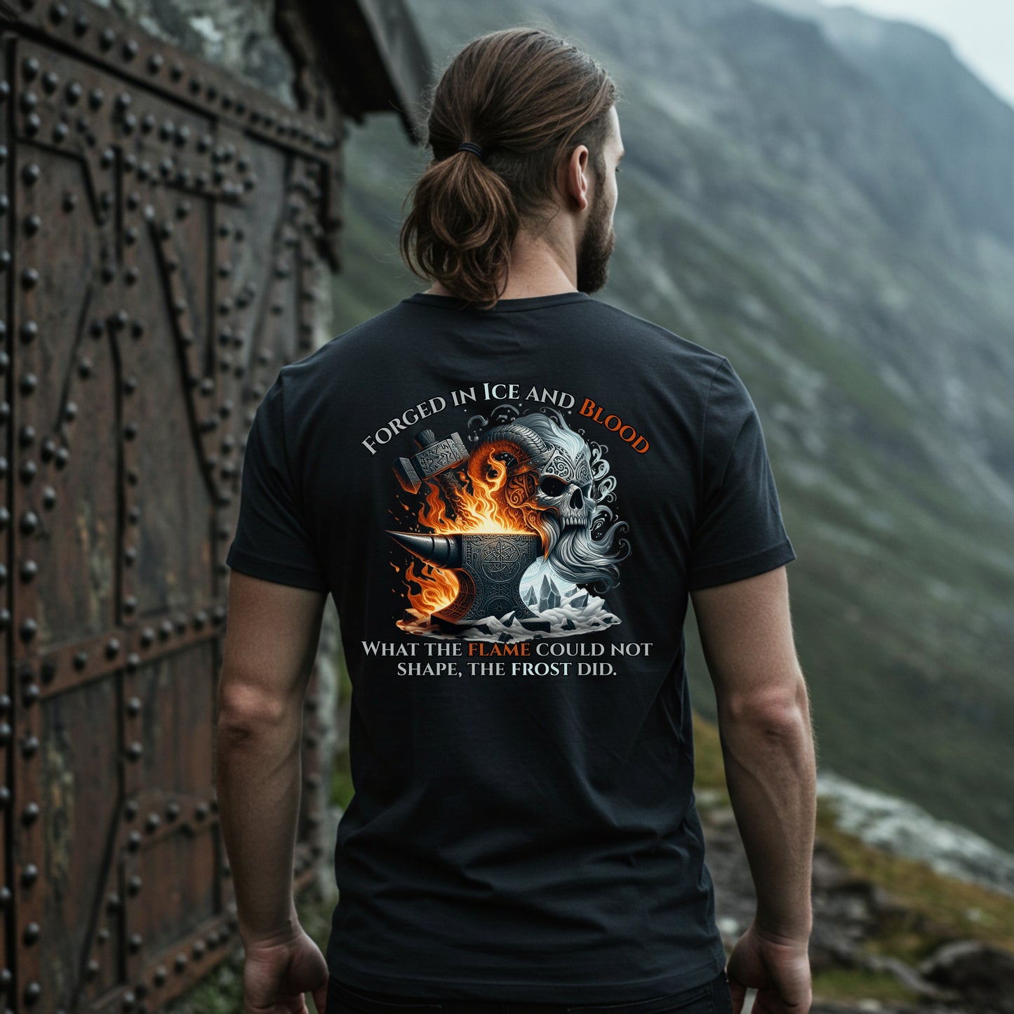 Forged in Ice and Blood T-Shirt | Viking Blacksmith Norse Rune Tee | Mens Cotton Shirt