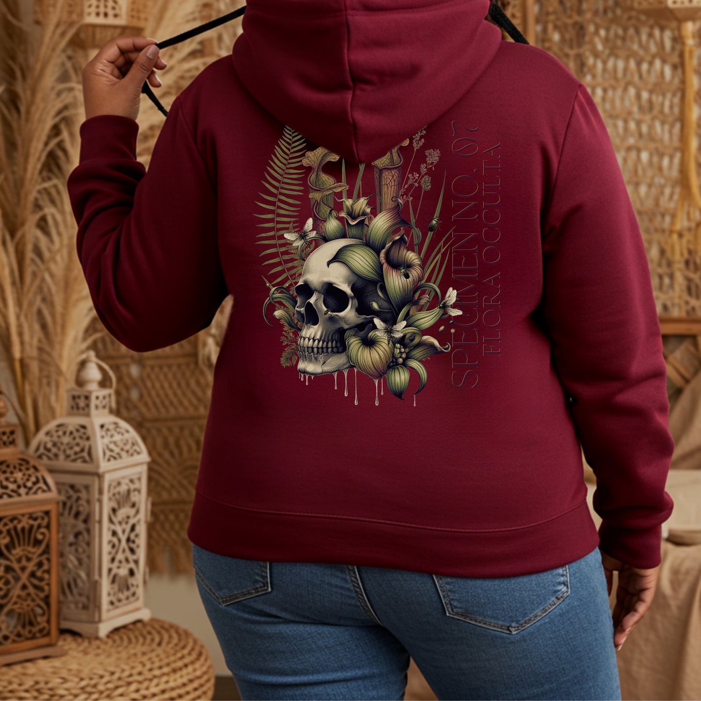 Decay’s Throne Hoodie | Gothic Botanical Skull & Carnivorous Plant Design
