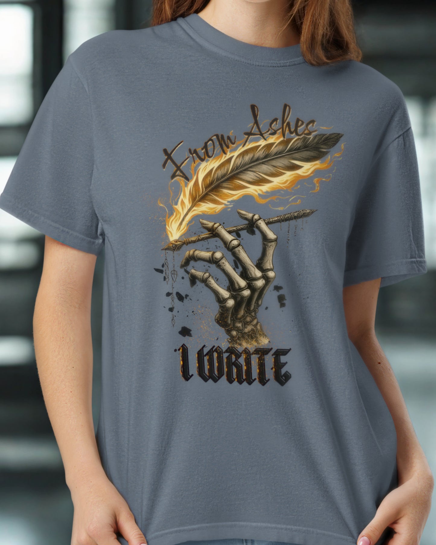 From Ashes I Write Tee | Gothic Quill & Flame Shirt | Cotton Unisex Top