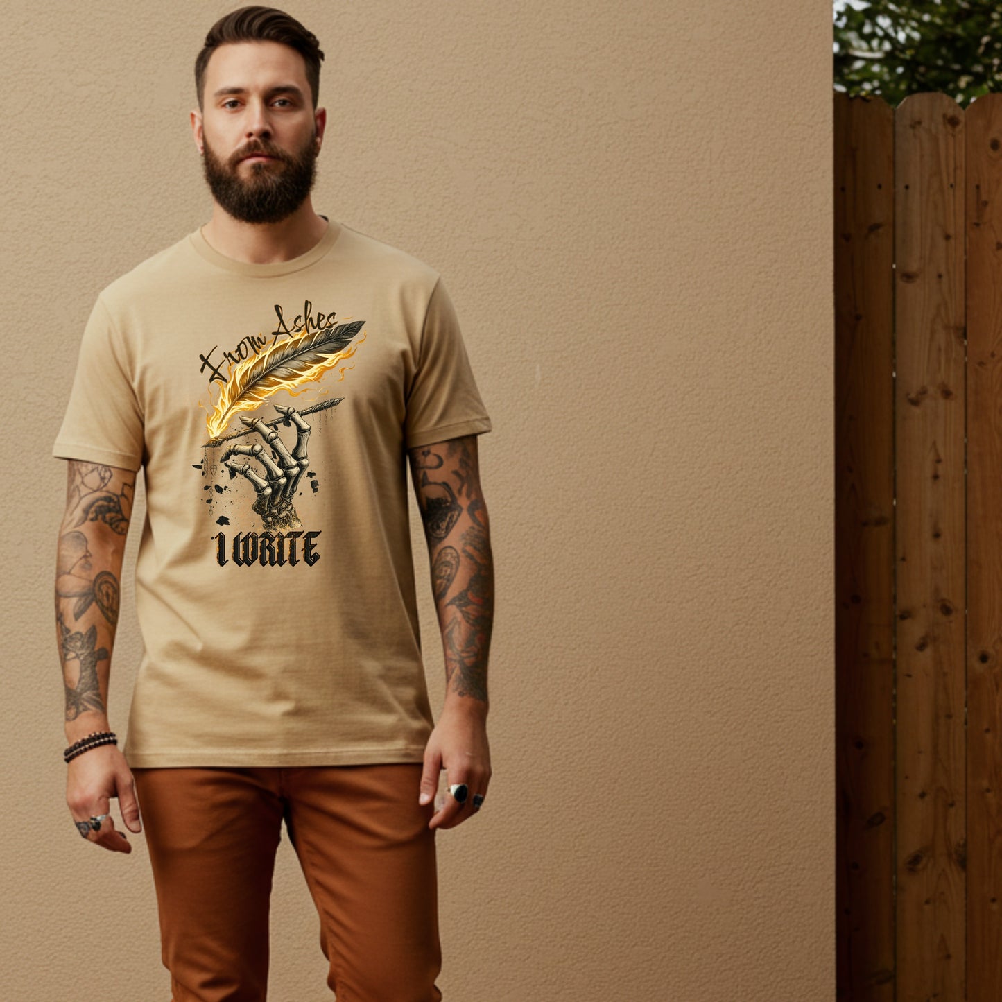 From Ashes I Write Tee | Gothic Quill & Flame Shirt | Cotton Unisex Top