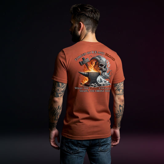 Forged in Ice and Blood T-Shirt | Viking Blacksmith Norse Rune Tee | Mens Cotton Shirt