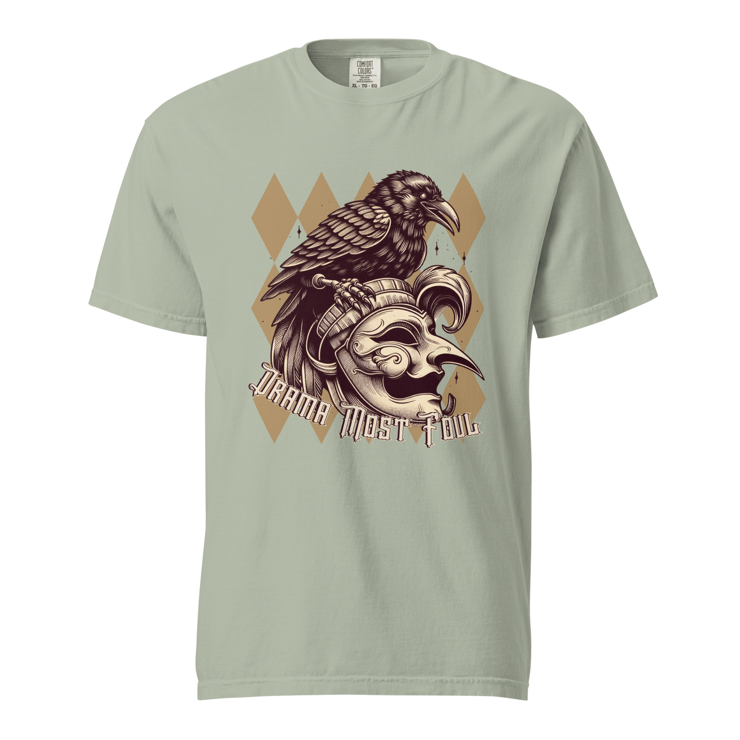 Drama Most Foul Tee | Gothic Renaissance Raven Mask Shirt | Medieval Diamond Pattern