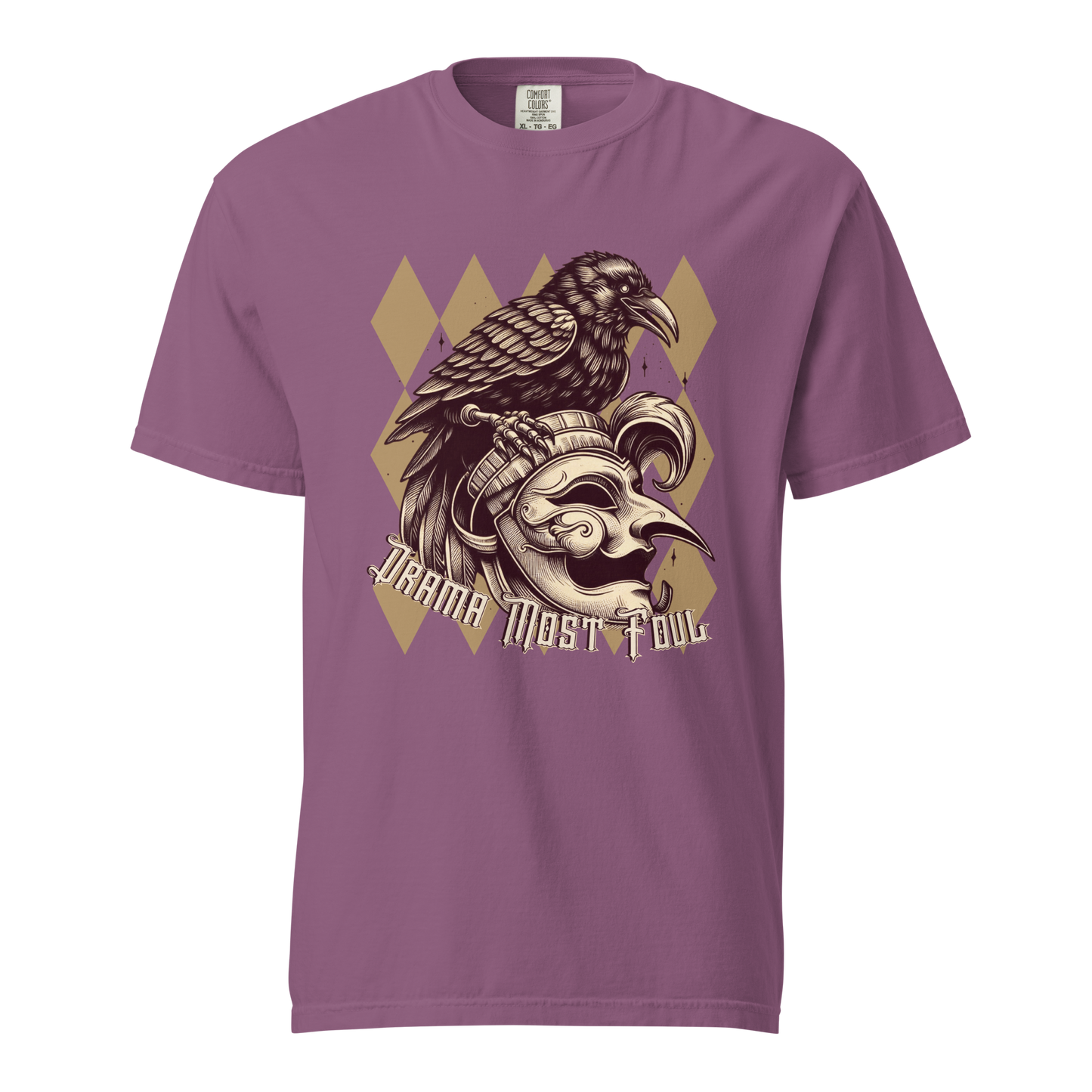 Drama Most Foul Tee | Gothic Renaissance Raven Mask Shirt | Medieval Diamond Pattern
