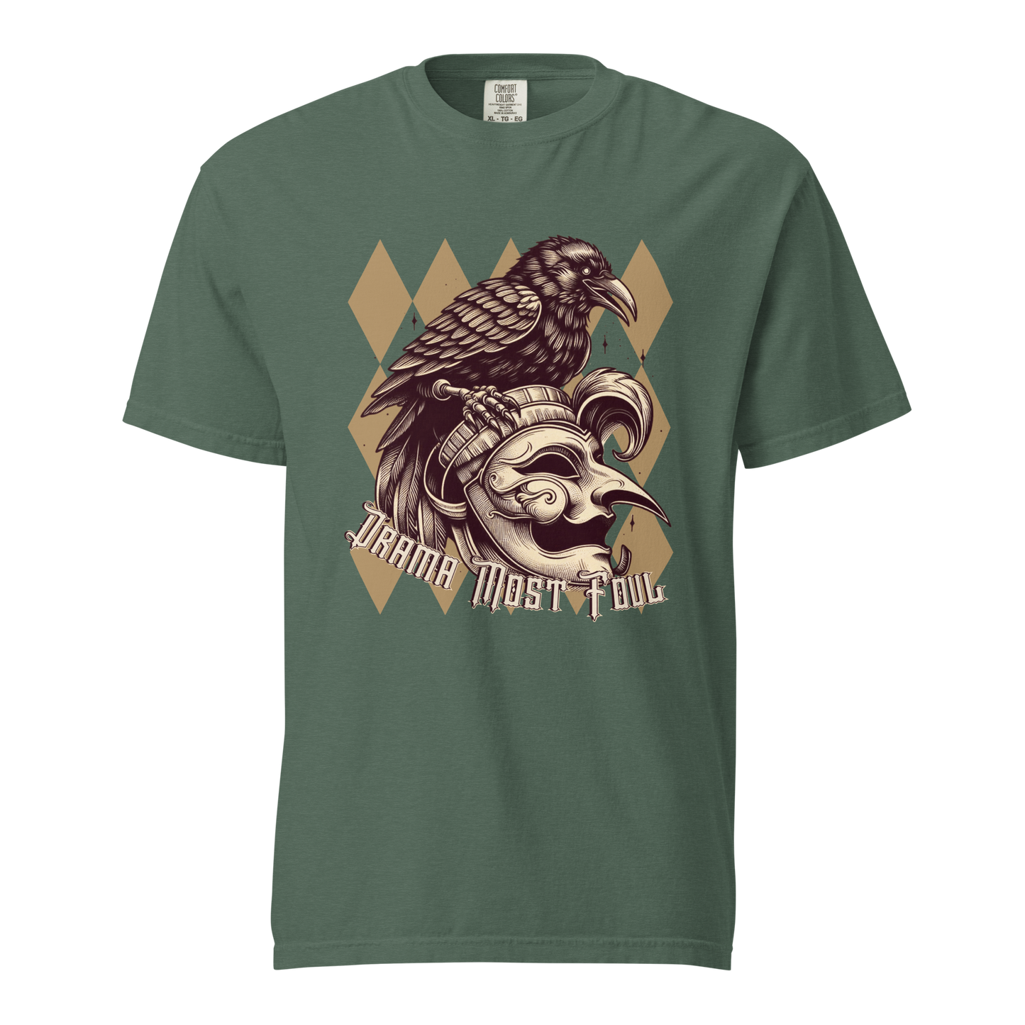 Drama Most Foul Tee | Gothic Renaissance Raven Mask Shirt | Medieval Diamond Pattern