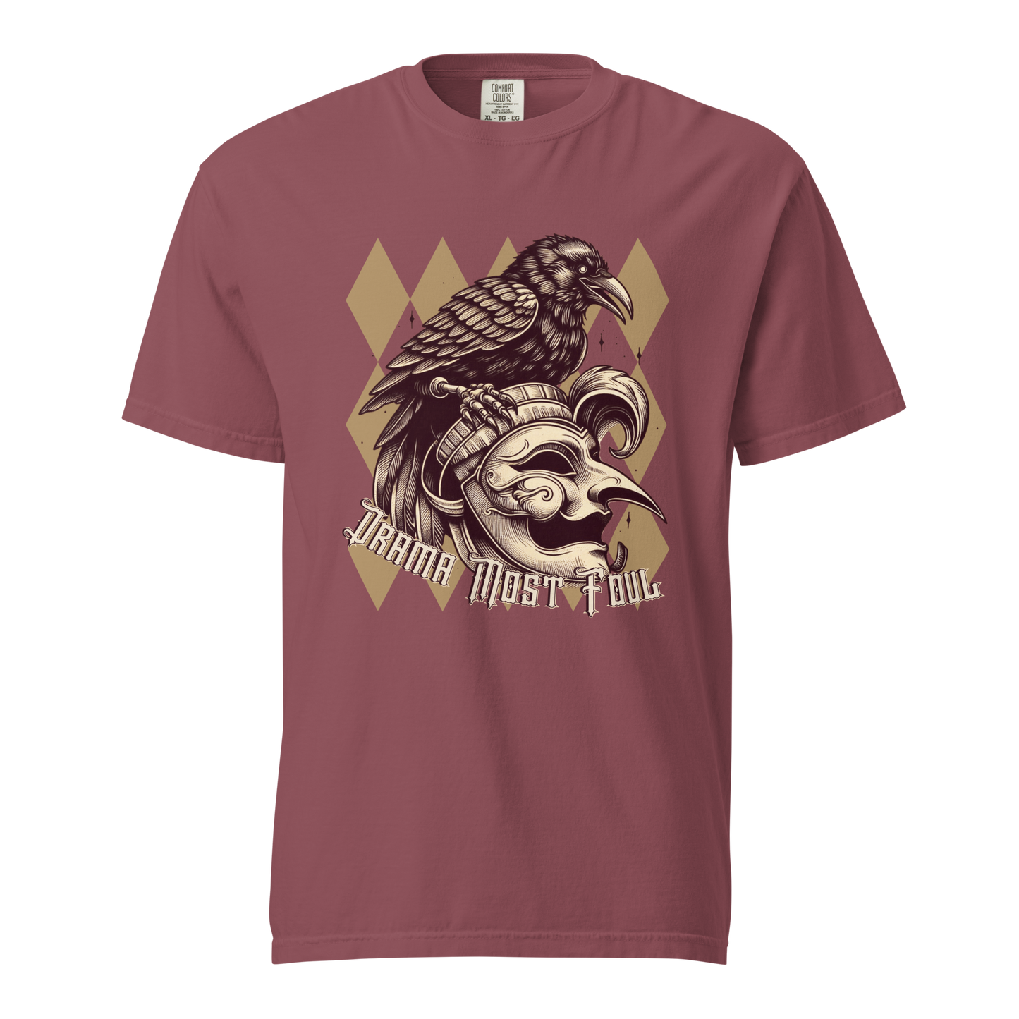 Drama Most Foul Tee | Gothic Renaissance Raven Mask Shirt | Medieval Diamond Pattern