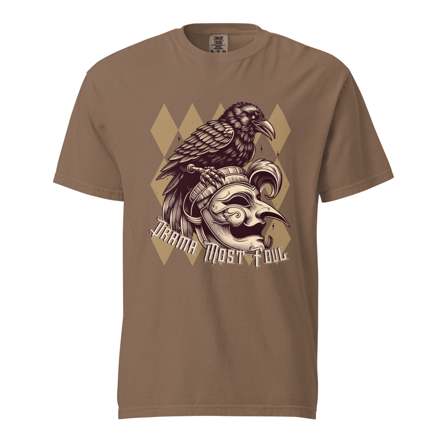 Drama Most Foul Tee | Gothic Renaissance Raven Mask Shirt | Medieval Diamond Pattern