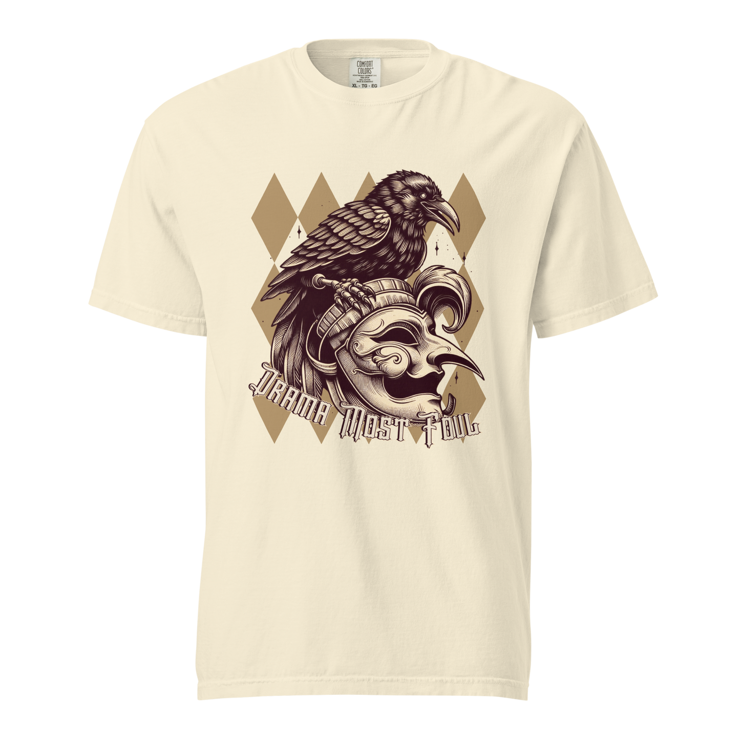 Drama Most Foul Tee | Gothic Renaissance Raven Mask Shirt | Medieval Diamond Pattern