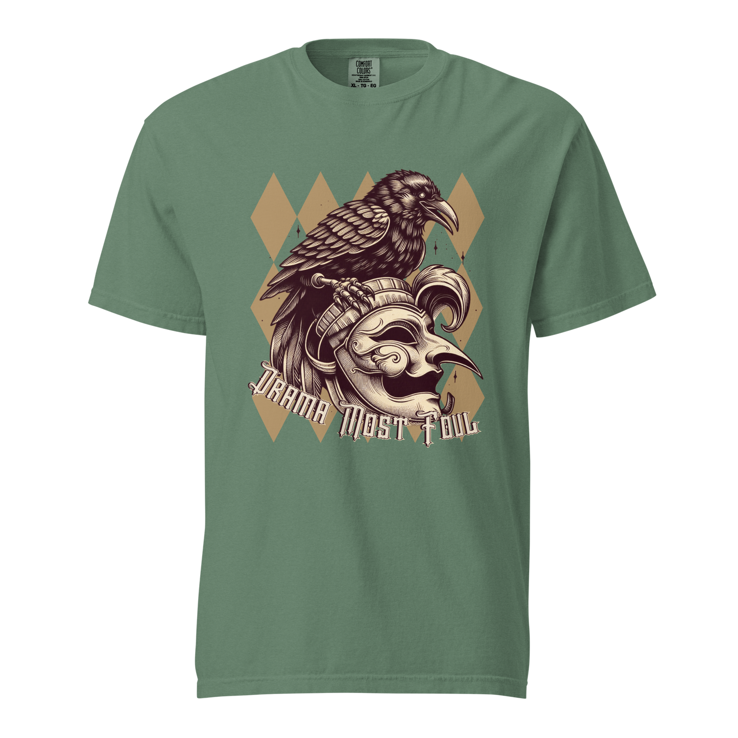 Drama Most Foul Tee | Gothic Renaissance Raven Mask Shirt | Medieval Diamond Pattern