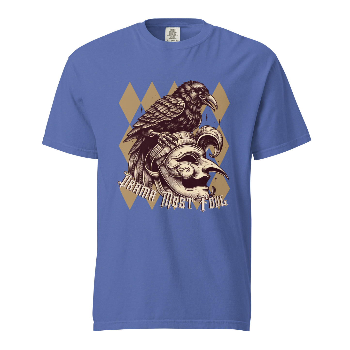 Drama Most Foul Tee | Gothic Renaissance Raven Mask Shirt | Medieval Diamond Pattern