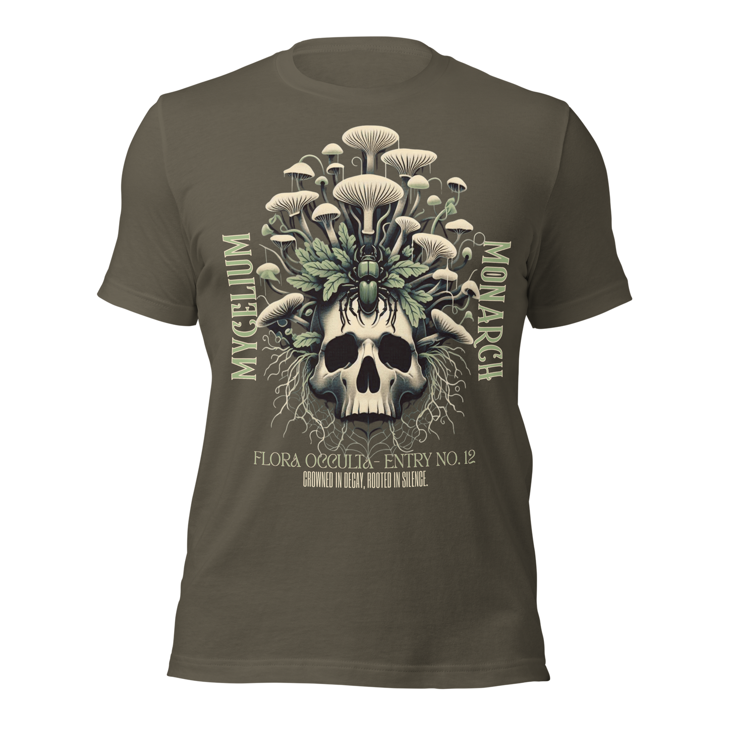 Mycelium Monarch Skull Mushroom Tee | Botanical Gothic Fungi Shirt | Unisex Cotton T-Shirt
