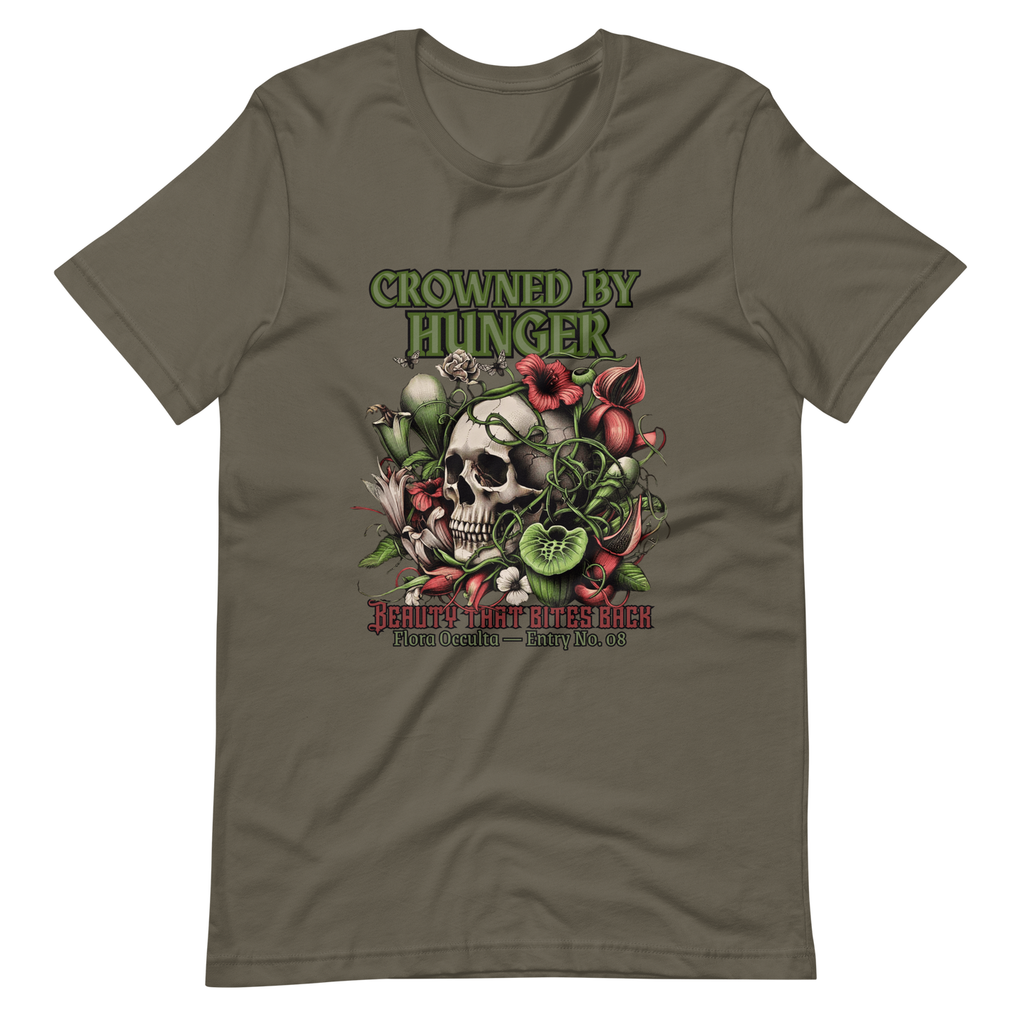 Crowned by Hunger Skull Tee | Botanical Gothic Flora Occulta Shirt | Unisex Mens Cotton T-Shirt