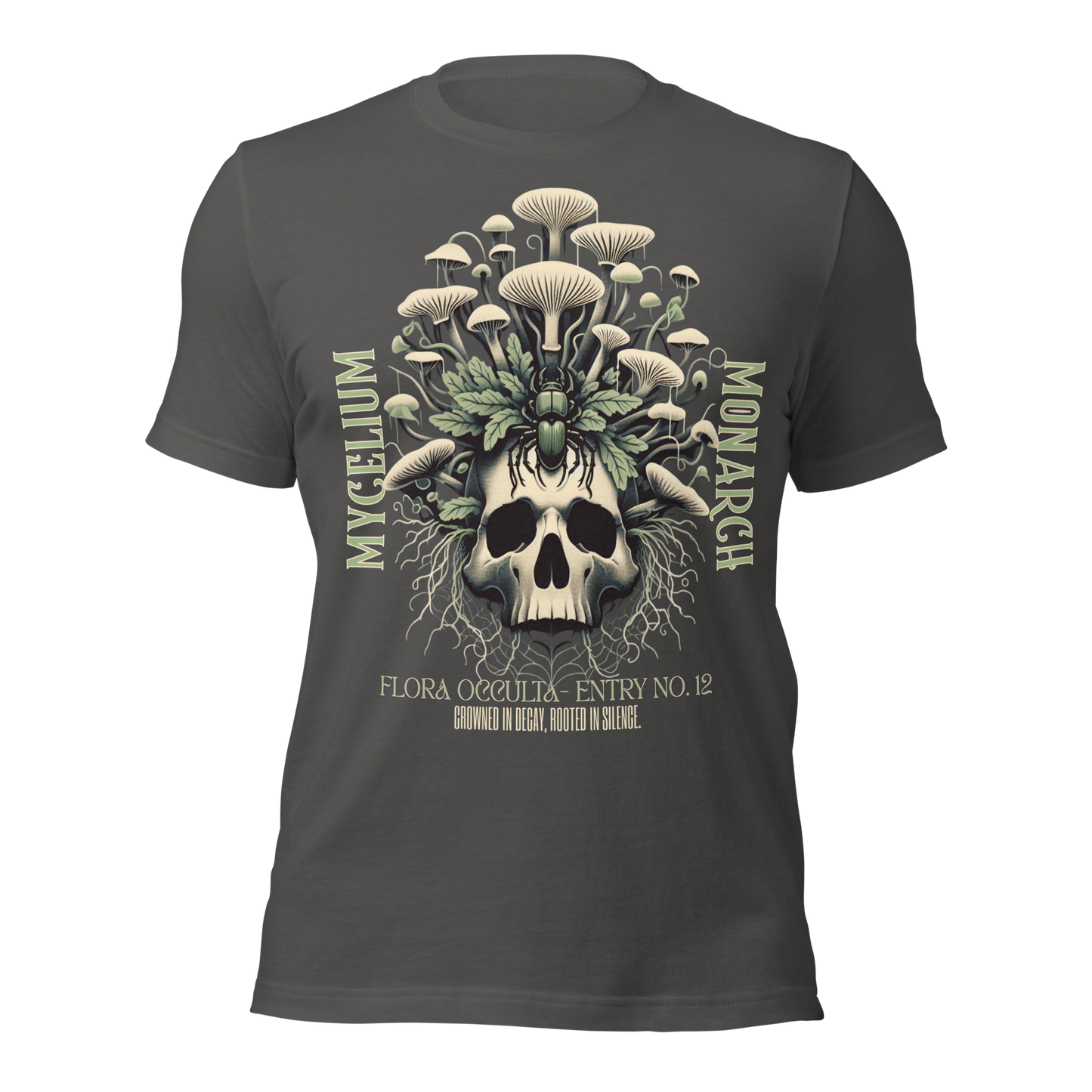 Mycelium Monarch Skull Mushroom Tee | Botanical Gothic Fungi Shirt | Unisex Cotton T-Shirt
