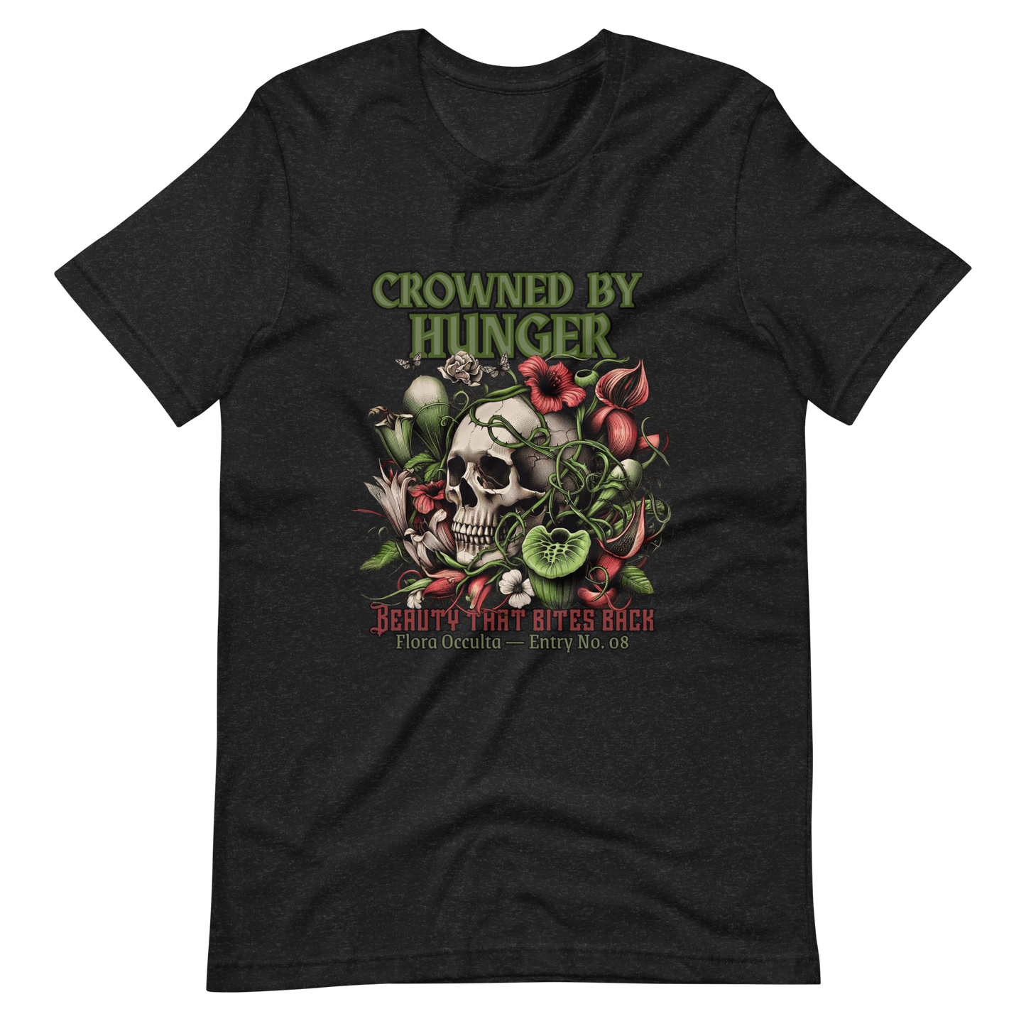Crowned by Hunger Skull Tee | Botanical Gothic Flora Occulta Shirt | Unisex Mens Cotton T-Shirt