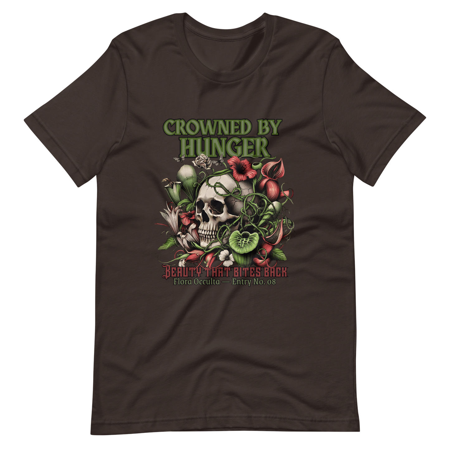 Crowned by Hunger Skull Tee | Botanical Gothic Flora Occulta Shirt | Unisex Mens Cotton T-Shirt