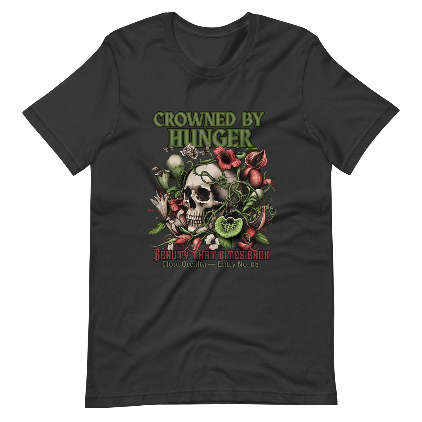 Crowned by Hunger Skull Tee | Botanical Gothic Flora Occulta Shirt | Unisex Mens Cotton T-Shirt