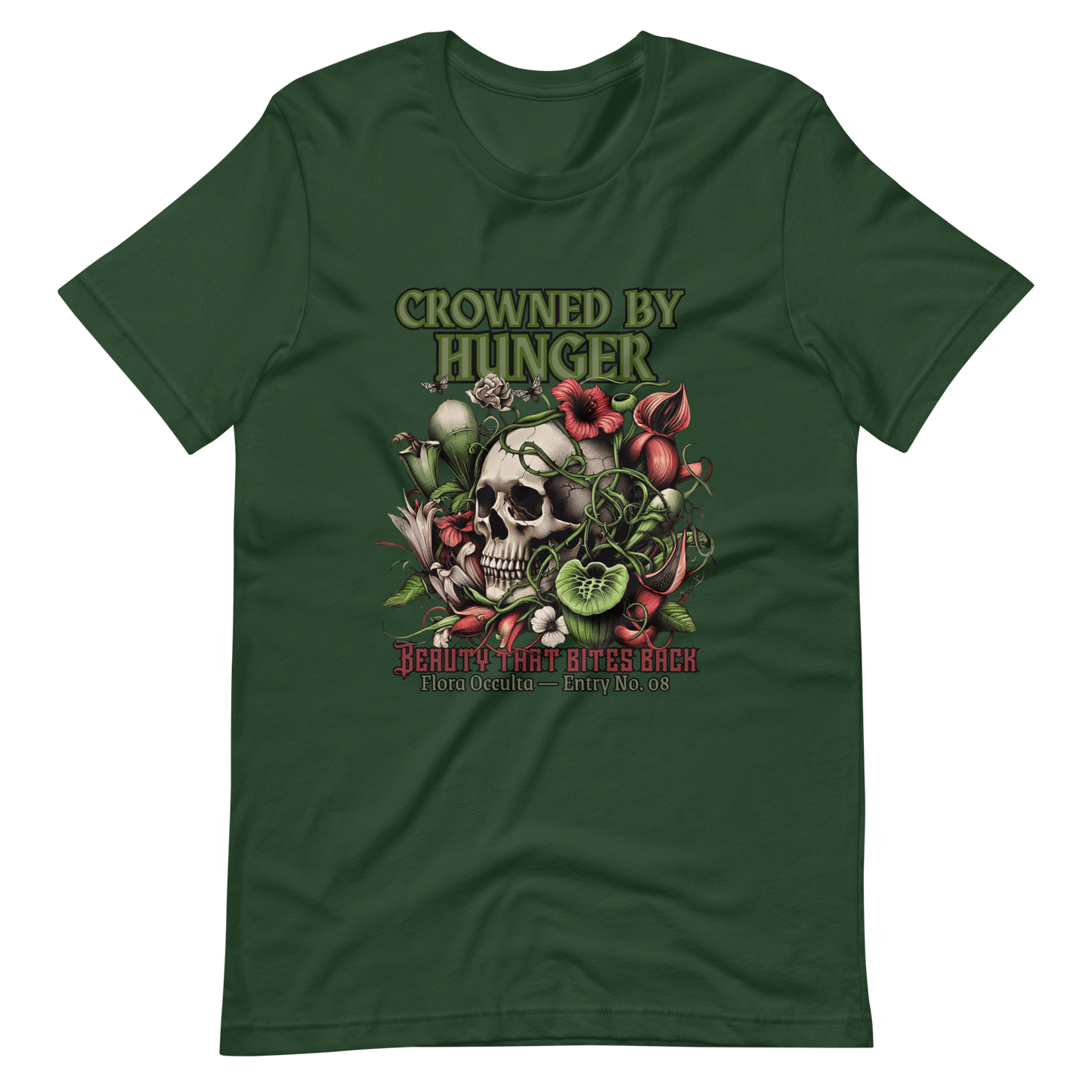 Crowned by Hunger Skull Tee | Botanical Gothic Flora Occulta Shirt | Unisex Mens Cotton T-Shirt