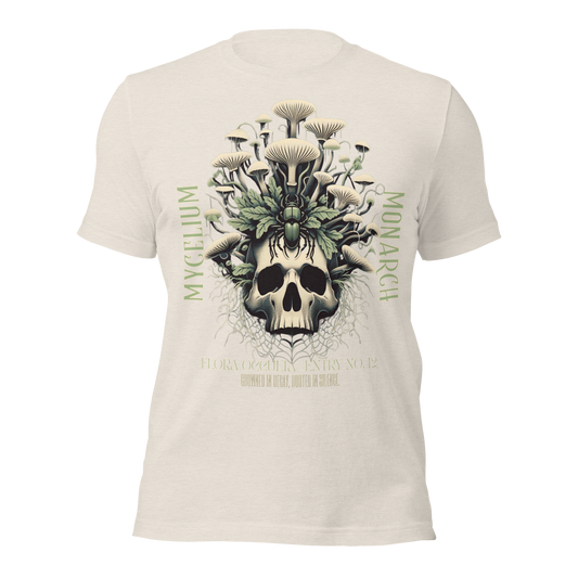 Mycelium Monarch Skull Mushroom Tee | Botanical Gothic Fungi Shirt | Unisex Cotton T-Shirt