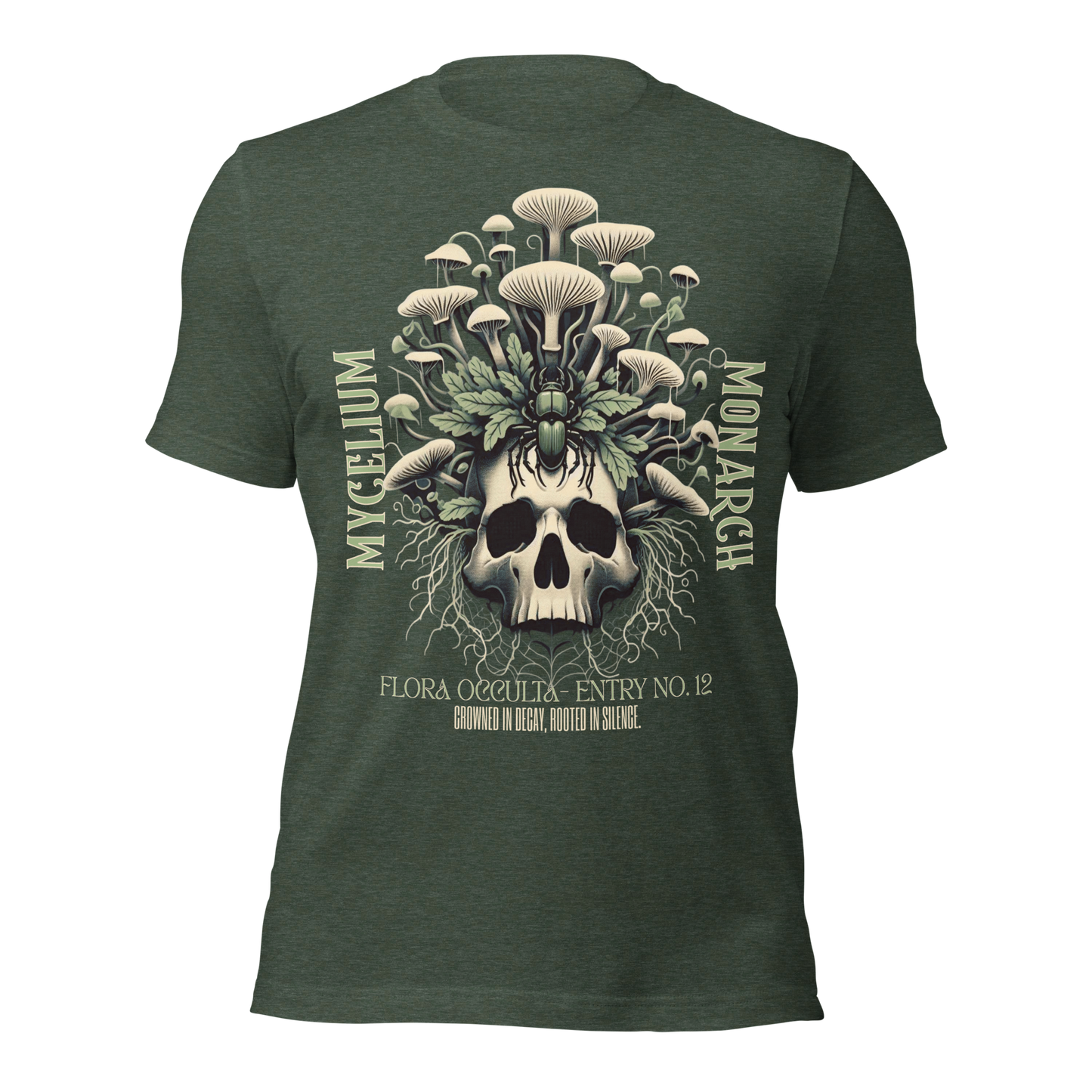 Mycelium Monarch Skull Mushroom Tee | Botanical Gothic Fungi Shirt | Unisex Cotton T-Shirt