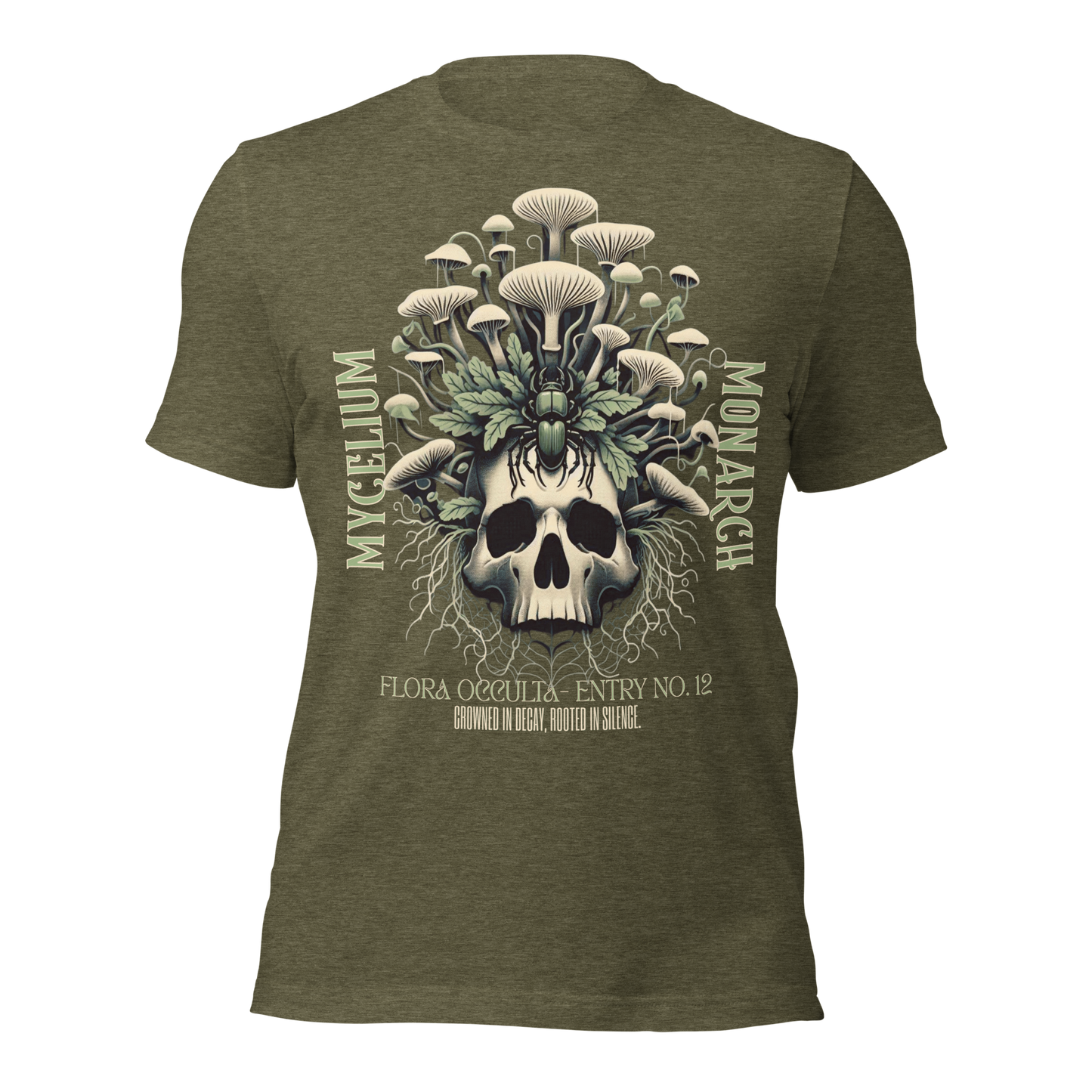 Mycelium Monarch Skull Mushroom Tee | Botanical Gothic Fungi Shirt | Unisex Cotton T-Shirt