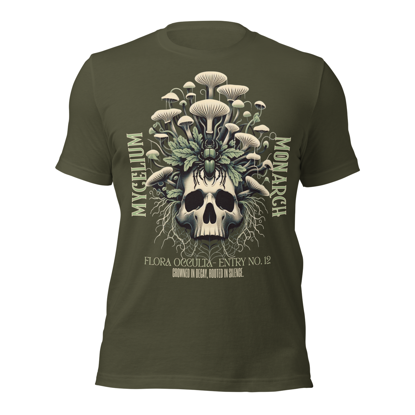 Mycelium Monarch Skull Mushroom Tee | Botanical Gothic Fungi Shirt | Unisex Cotton T-Shirt