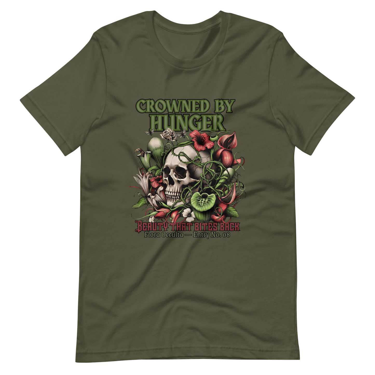 Crowned by Hunger Skull Tee | Botanical Gothic Flora Occulta Shirt | Unisex Mens Cotton T-Shirt