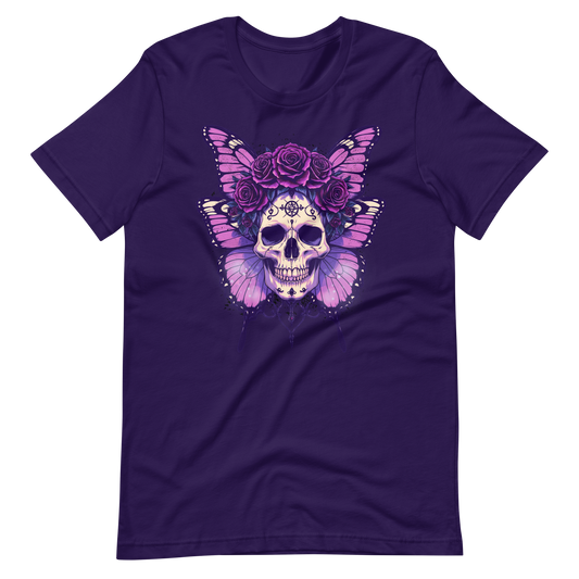 Crowned In Rebellion Skull Butterfly Rose Tee | Gothic Punk Witch Shirt | Alt Goth | Womens Cotton T-Shirt