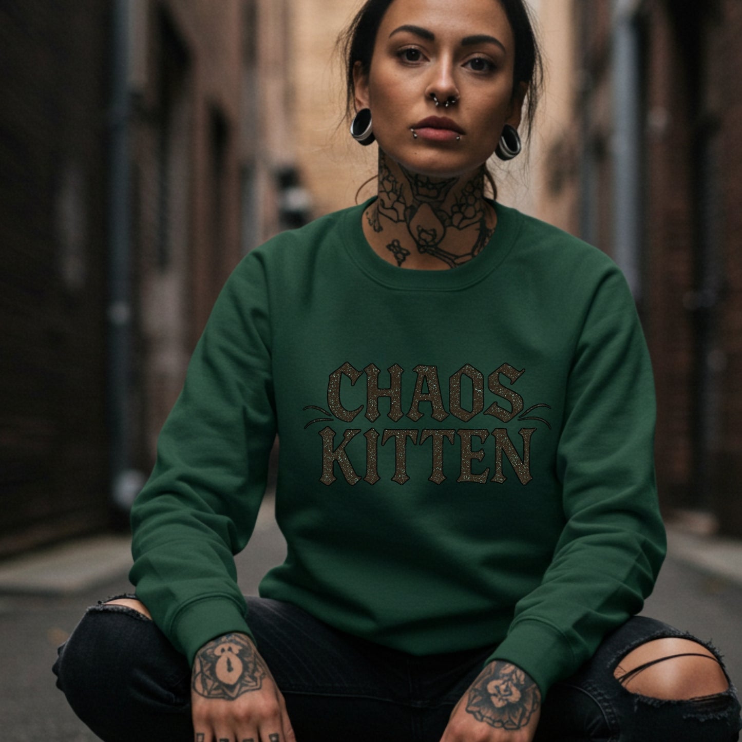 Chaos Kitten Sweatshirt | Womens Playful Gothic Pullover | Alternative Streetwear