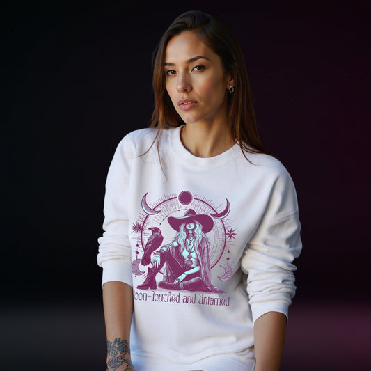 Moon Touched & Untamed Sweatshirt | Raven & Moon Graphic | Boho Rock Vibes