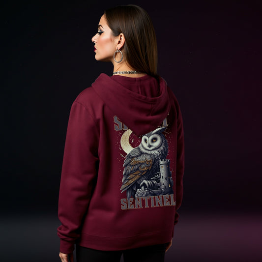 Silent Sentinel Hoodie | Gothic Owl & Moon Unisex | Medieval Sweatshirt