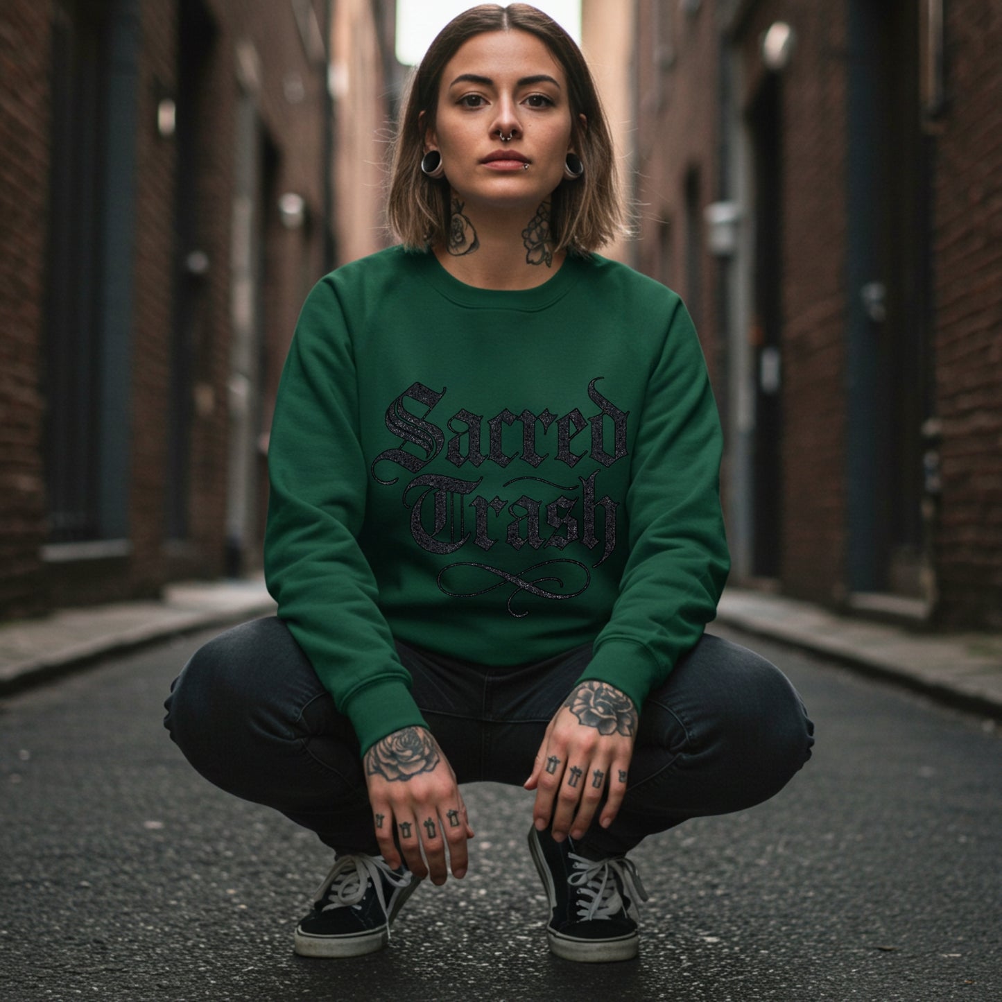 Sacred Trash Sweatshirt | Gothic Distressed Pullover | Unisex Alternative Clothing