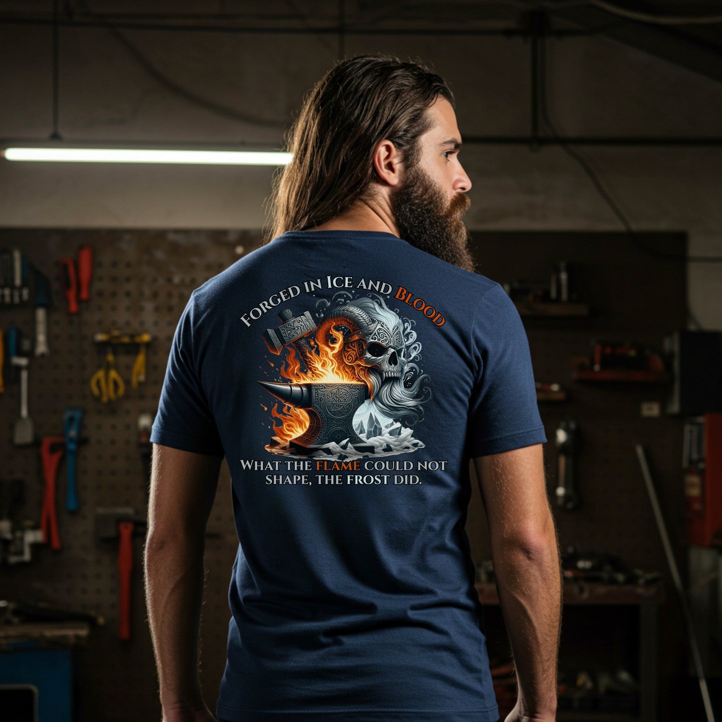 Forged in Ice and Blood T-Shirt | Viking Blacksmith Norse Rune Tee | Mens Cotton Shirt