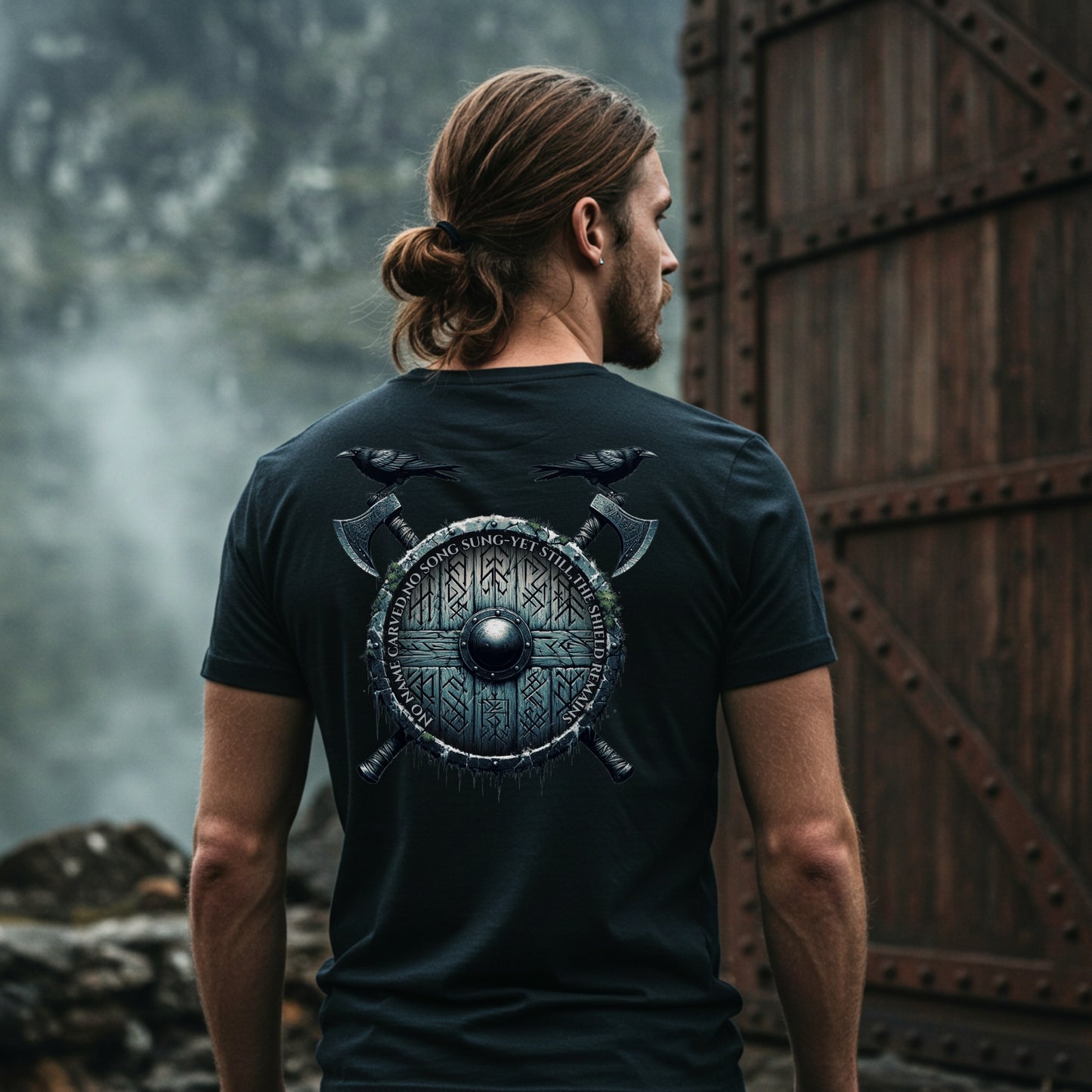 Shield of the Forgotten Viking T-Shirt | Norse Raven & Rune Warrior Tee