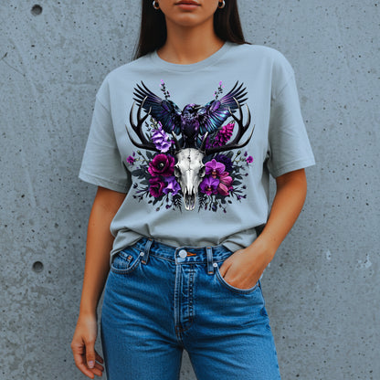 Bloom from Bone T-Shirt | Gothic Skull & Raven Floral Tee | Witchcore